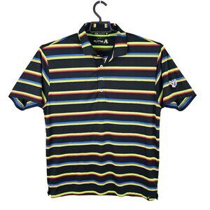 Mens Aptus Black Multicolor Striped Modern Fit Polo Shirt Short Sleeve Size L